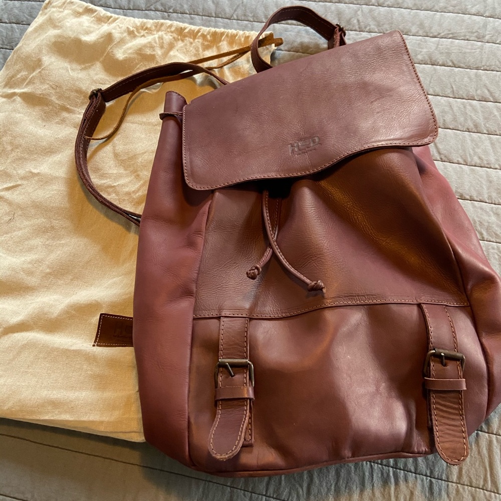 Full grain leather burgundy/brown backpack